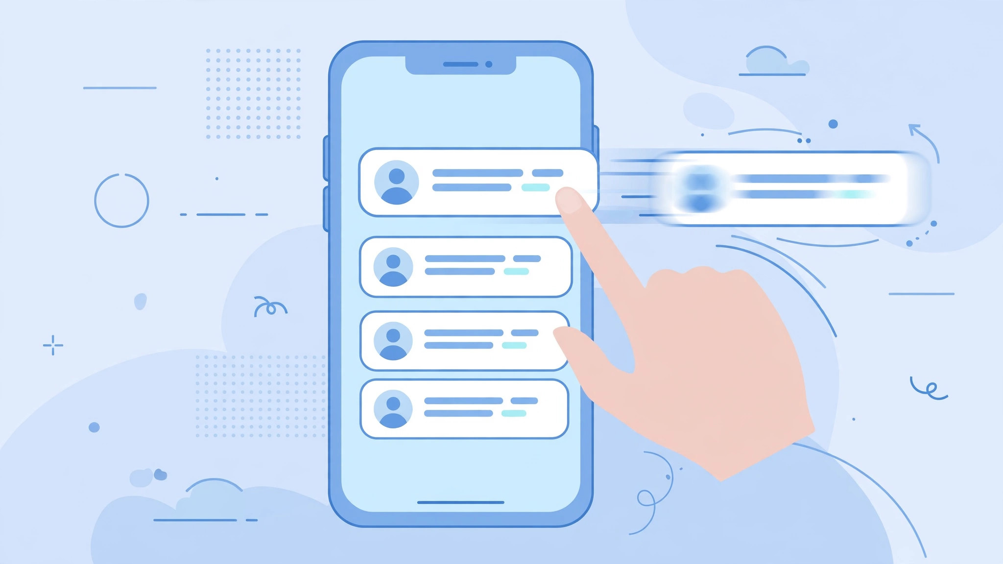 Illustration of an iPhone Mail message being swiped to delete, with the account setting that sends discarded messages to the trash