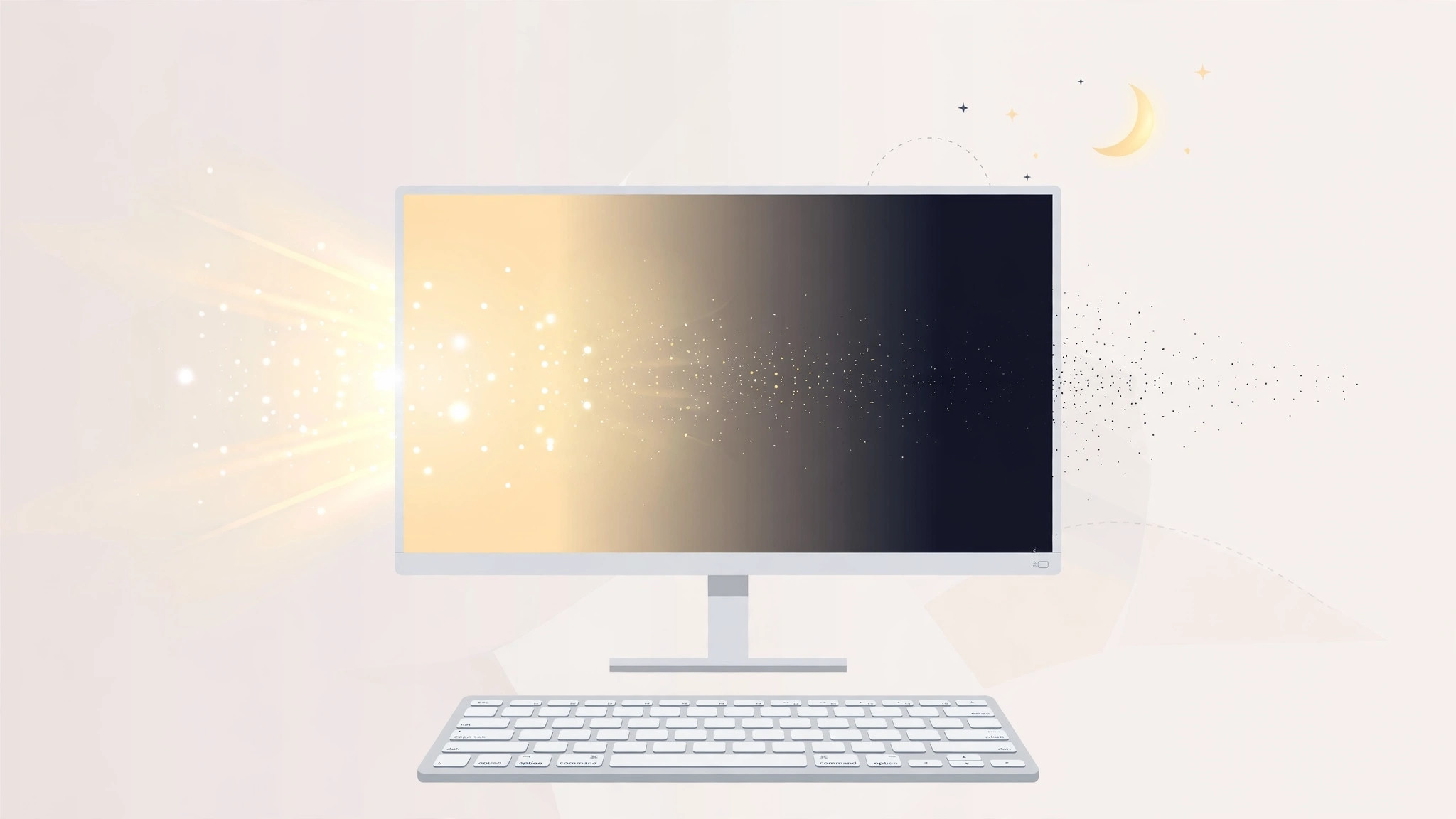 Mac display turned off with a soft glow, illustrating how to darken the screen without sleeping the Mac