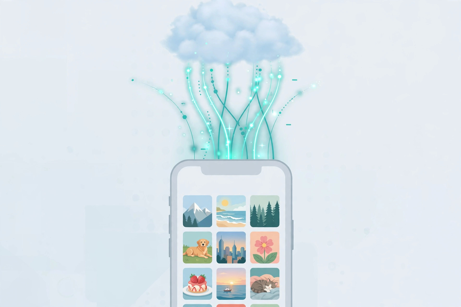 Old iPhone beside a computer showing photos being uploaded to Google Photos through a browser