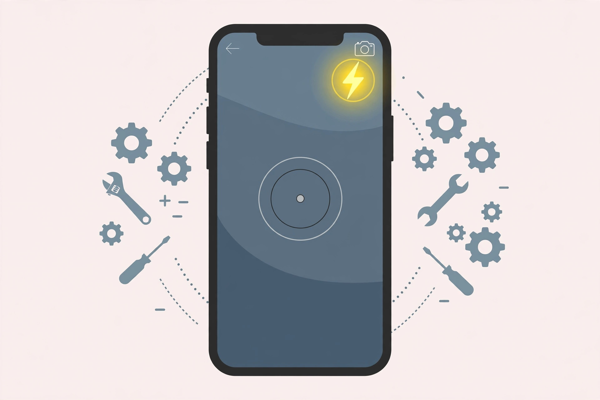 iPhone displaying the 'Flash is disabled — the iPhone needs to cool down' warning next to the camera flash icon