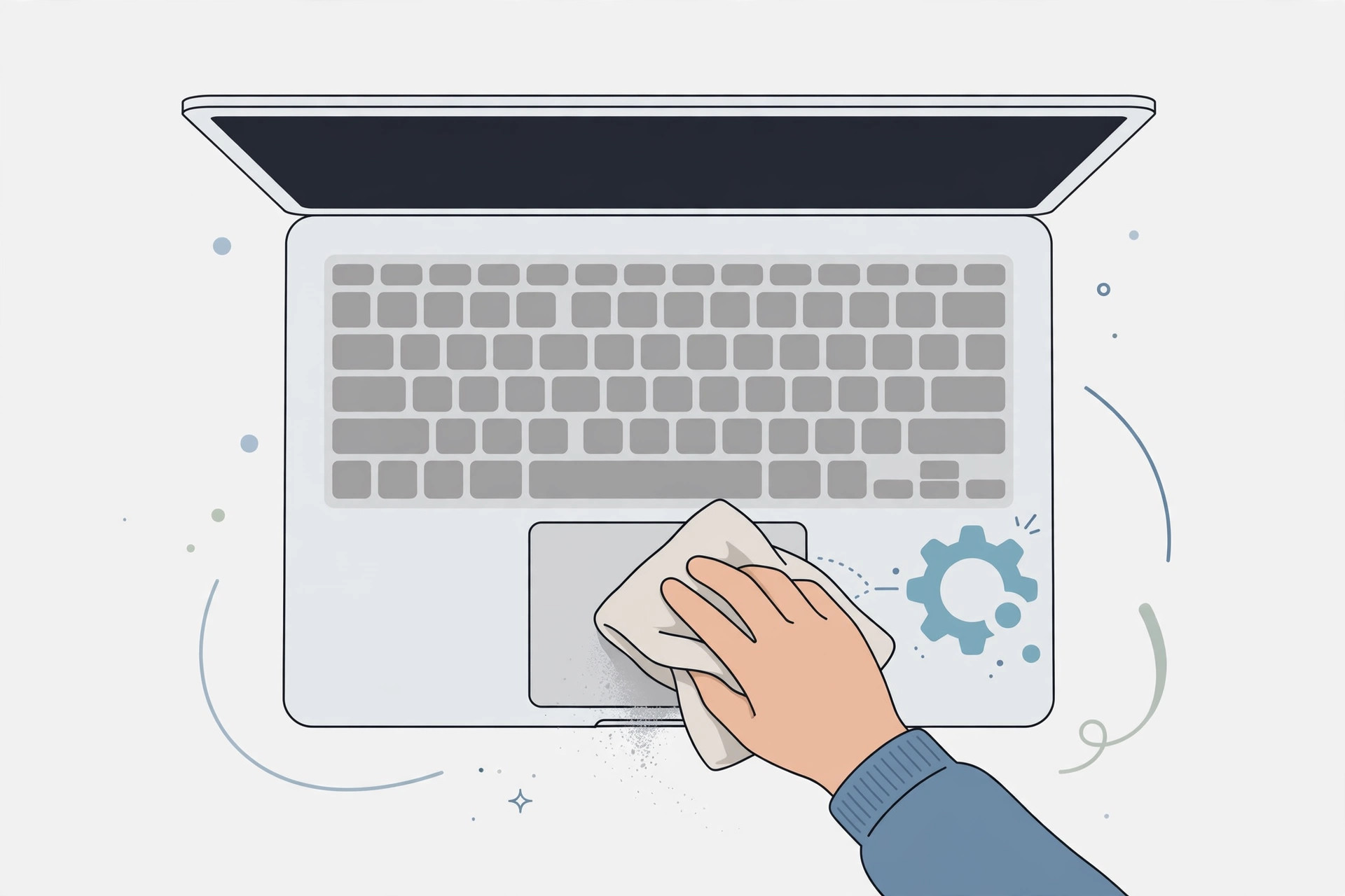 Close-up of a MacBook trackpad with a hand checking for sticking and uneven clicks