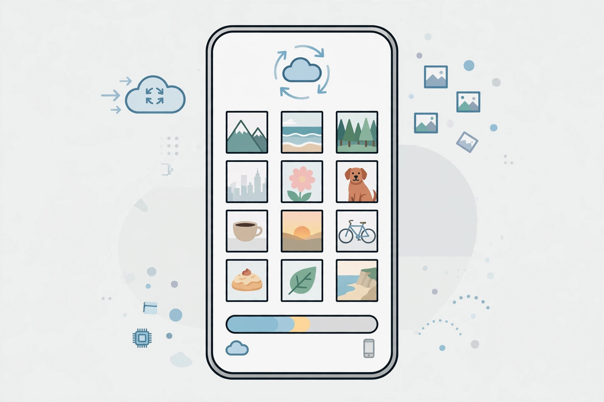 iCloud Photos in a browser with a hand selecting photos to download originals