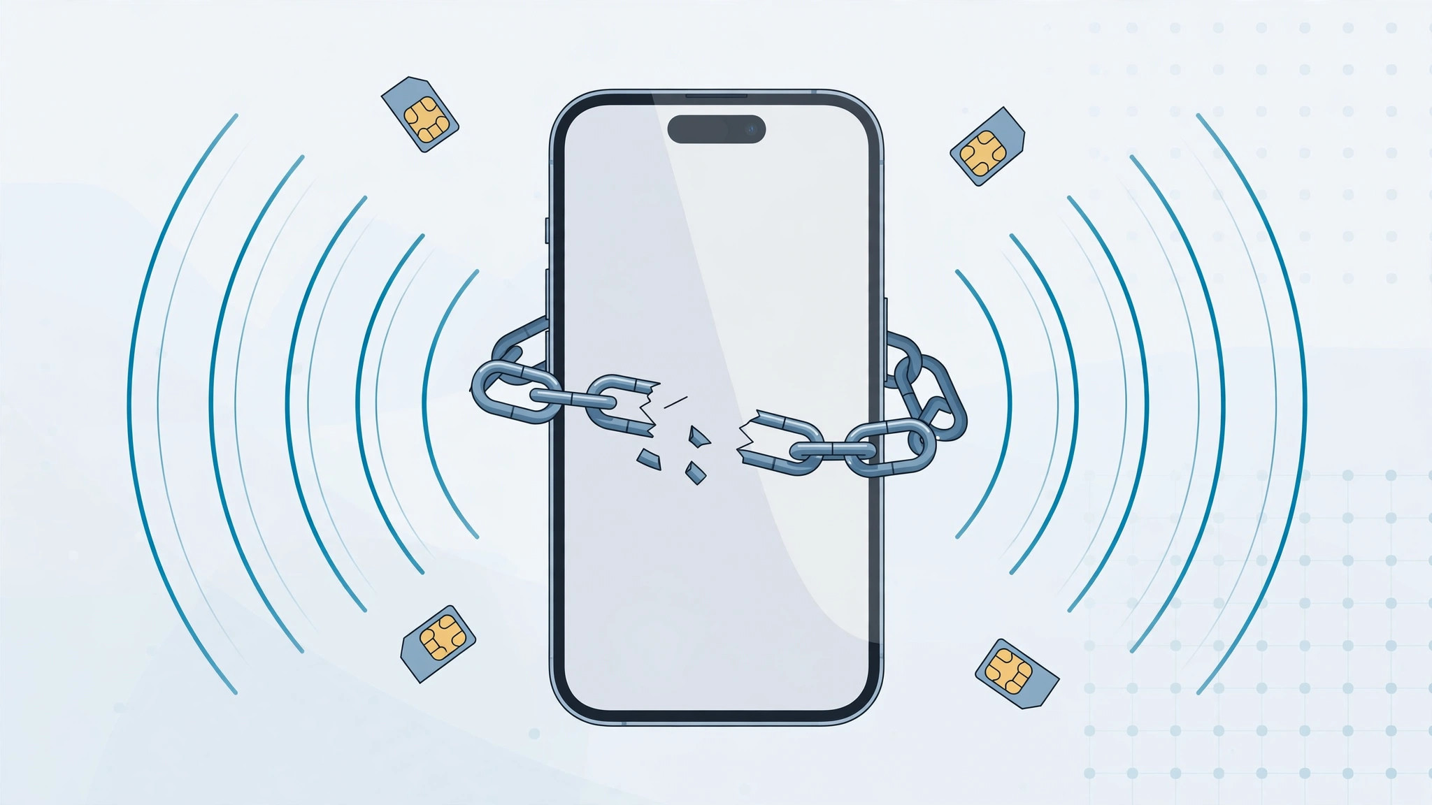 iPhone unlocked from carrier network with chain breaking illustration