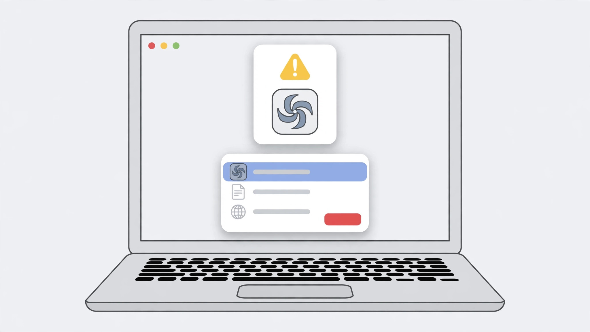 Force Quit Applications window on a Mac with a frozen app selected