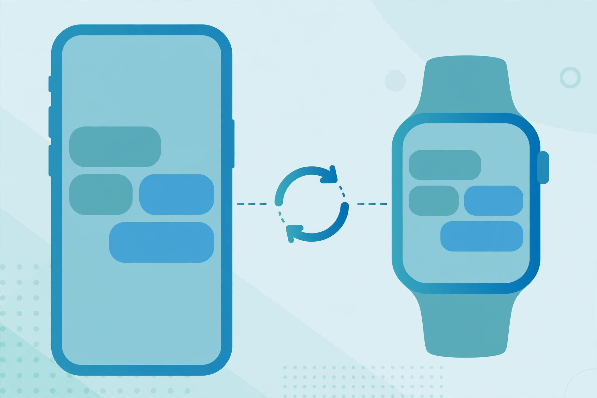 An iPhone and an Apple Watch side by side with a Messages conversation syncing between them