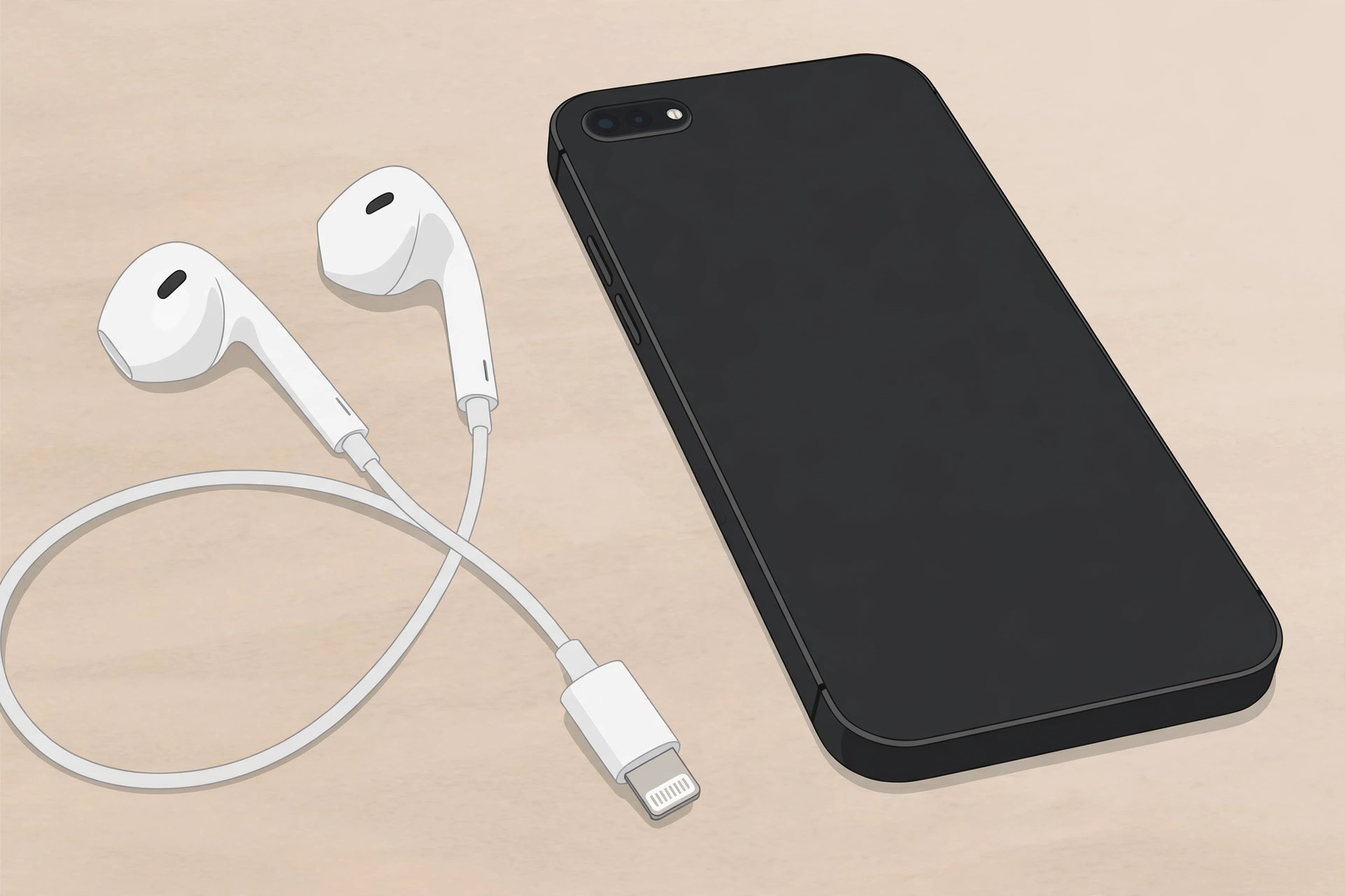 iPhone 7 Lightning EarPods headset next to the phone
