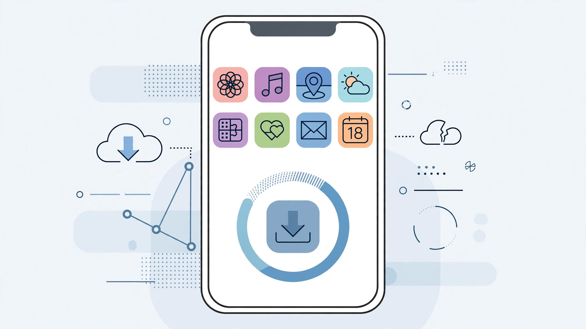 Apps downloading from the iPhone App Store with progress indicators