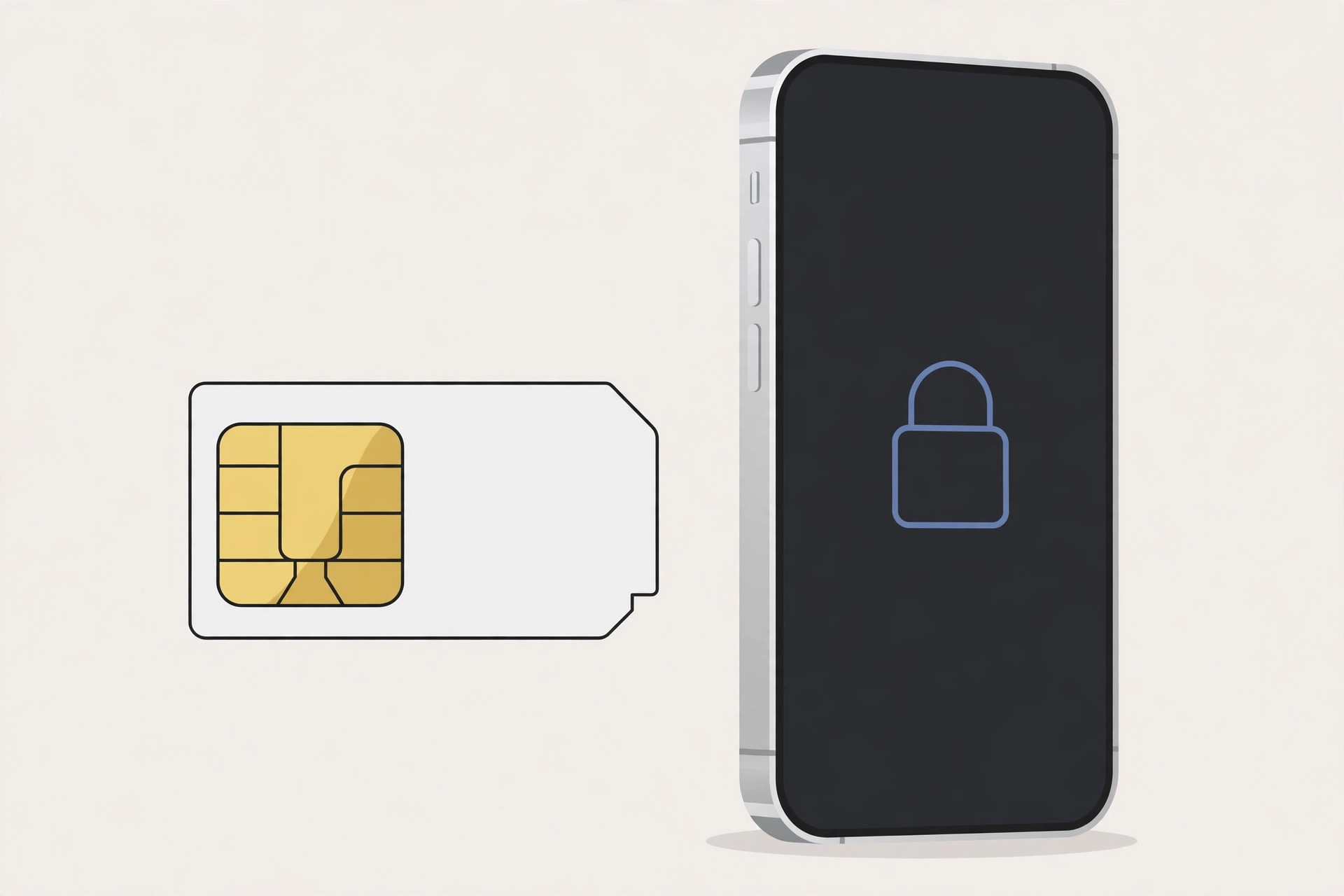 Illustration of an unlocked iPhone with a SIM card, showing carrier lock status being checked