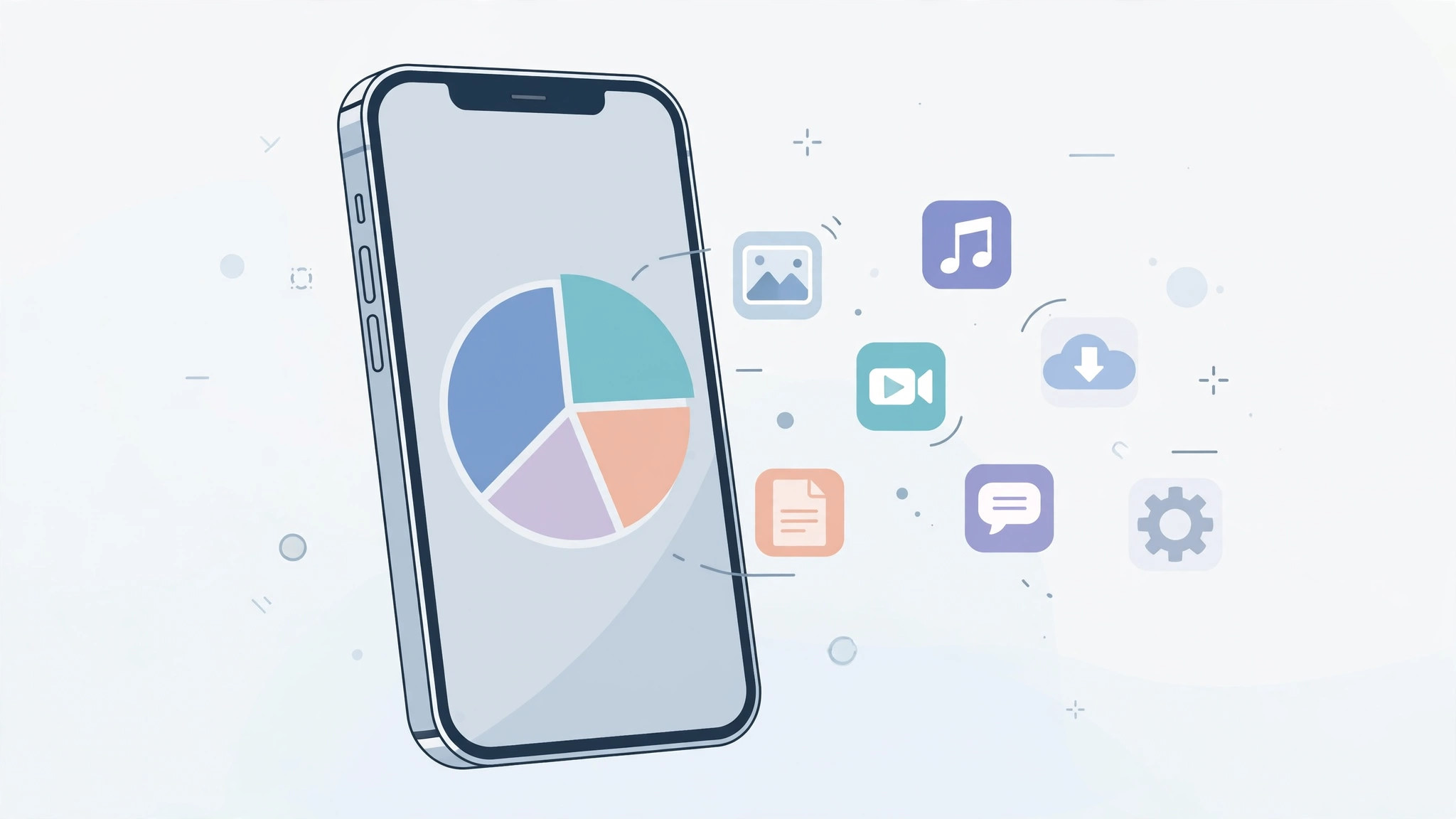 iPhone with storage pie chart showing apps and Documents and Data using space