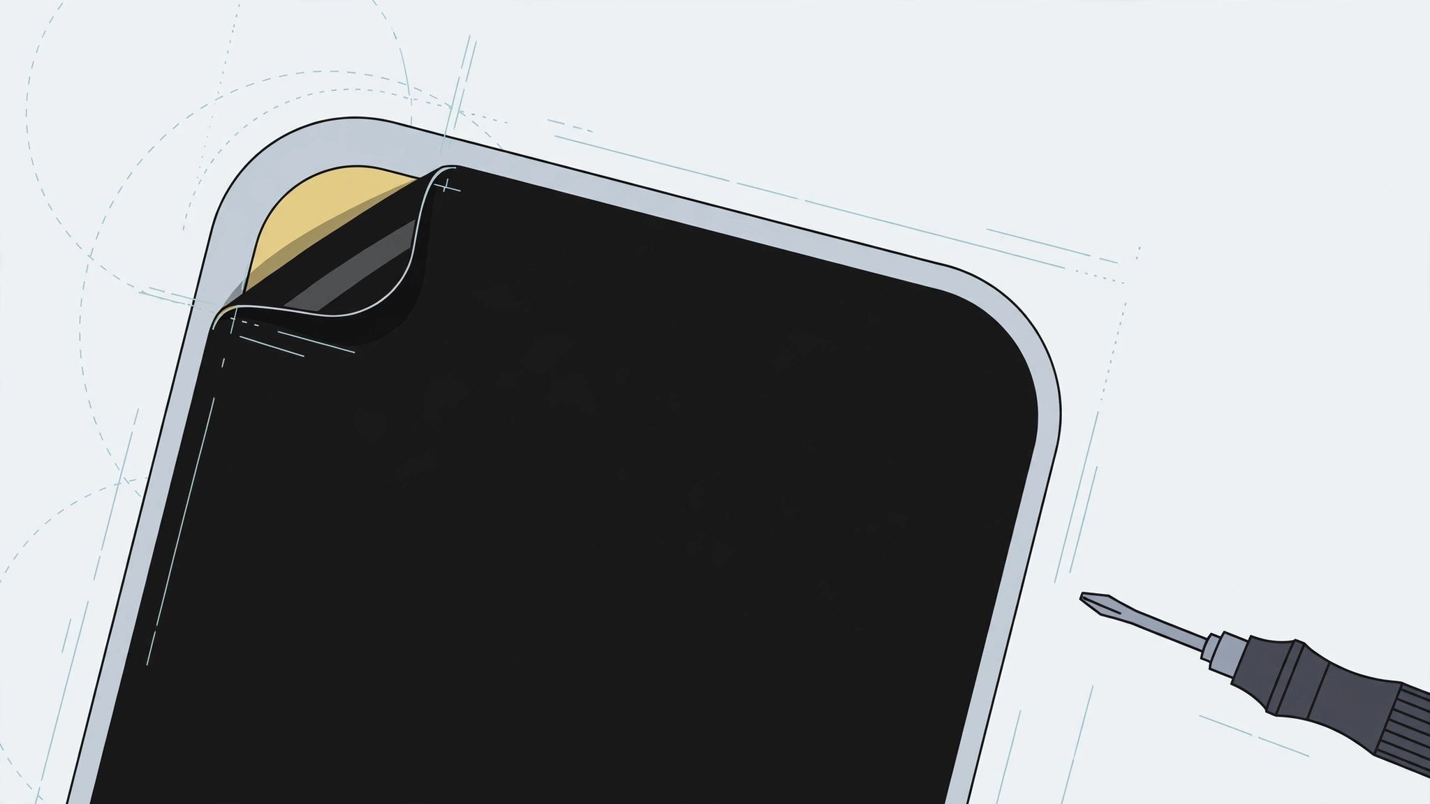 iPhone screen edge being gently pried, showing the display adhesive causing creaks