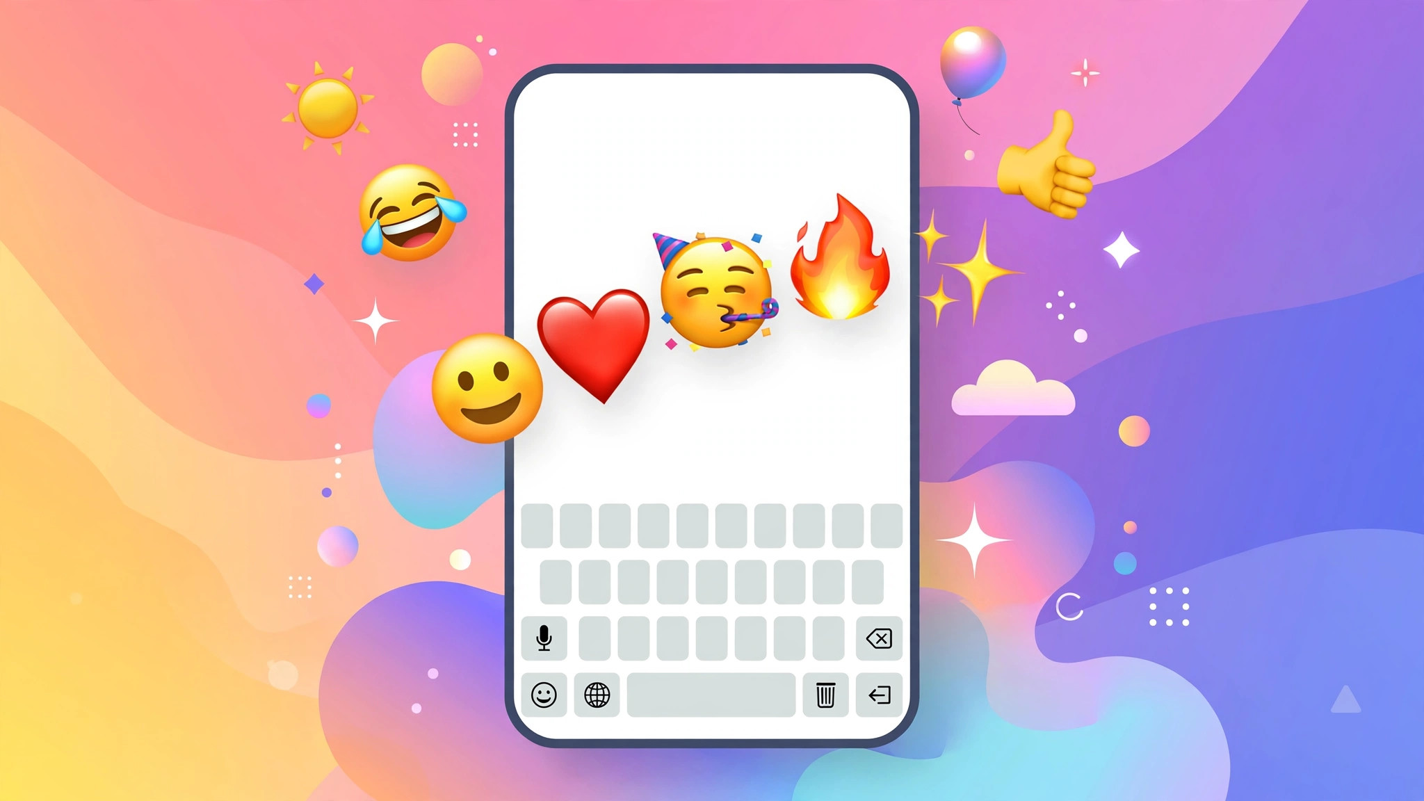 iPhone keyboard with emoji floating above it, illustrating predictive emoji suggestions on iOS 10