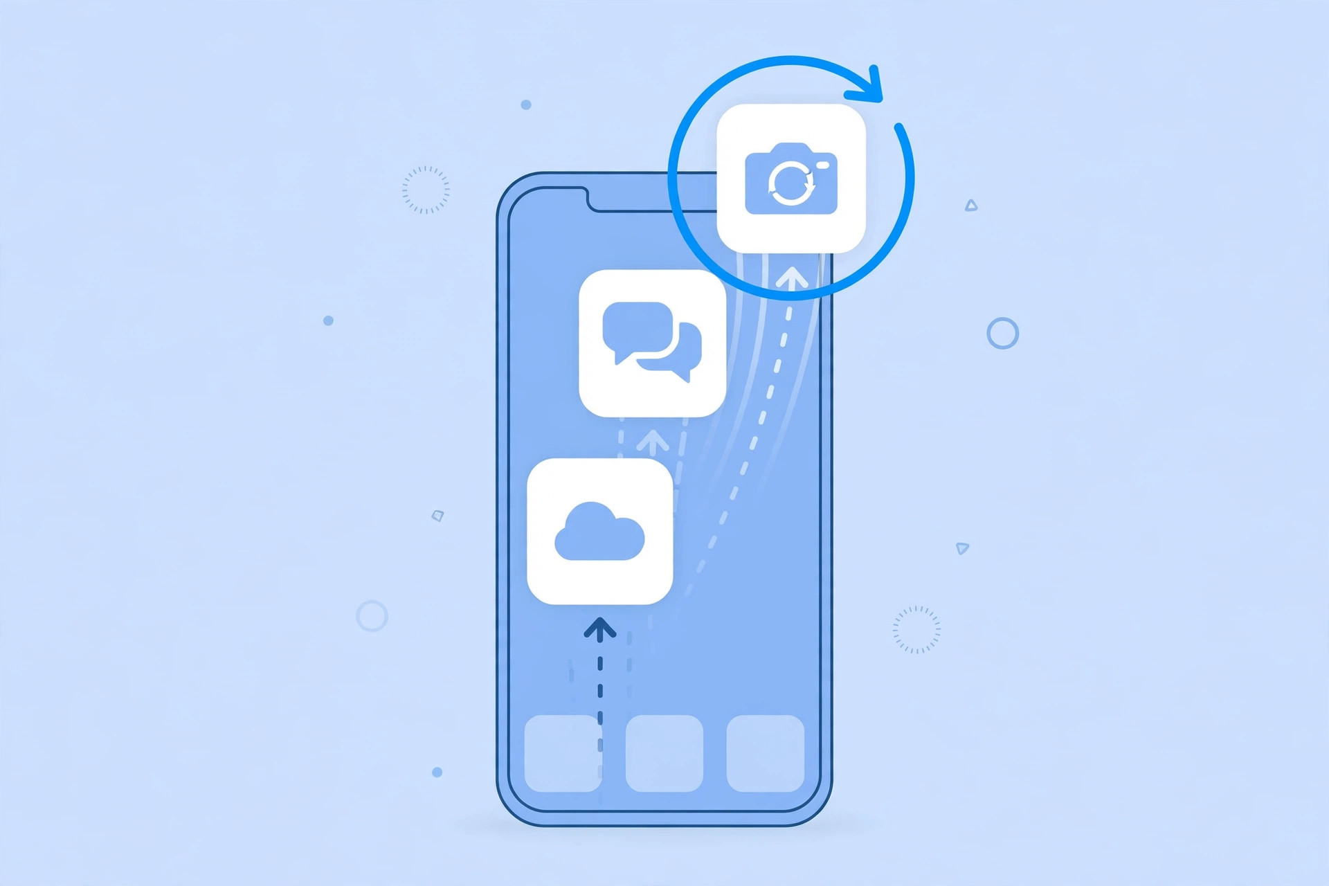 iPhone hard reset illustration showing Power and Home buttons for fixing apps that won't launch