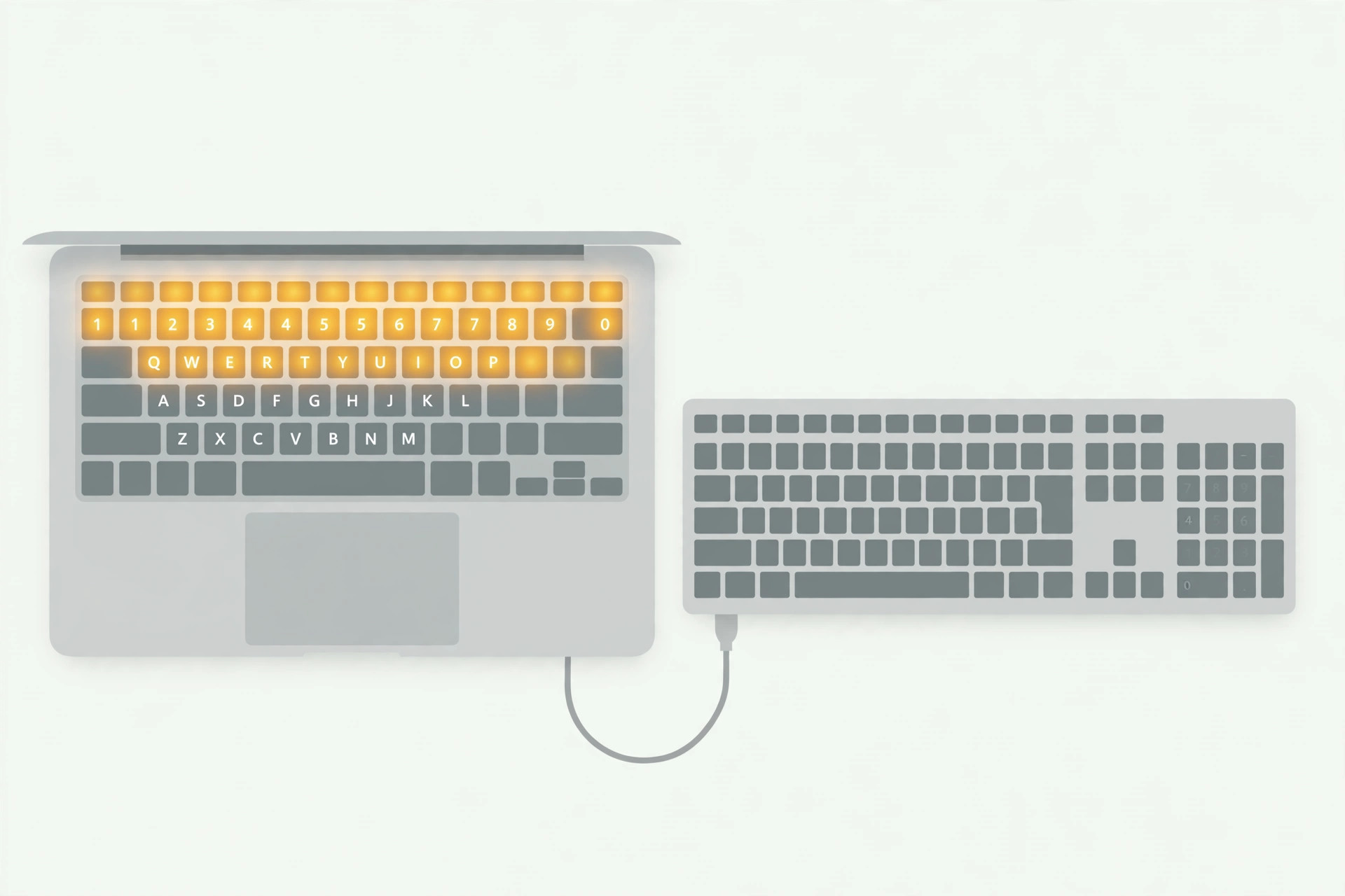 Close-up of a Mac keyboard showing there is no Num Lock key