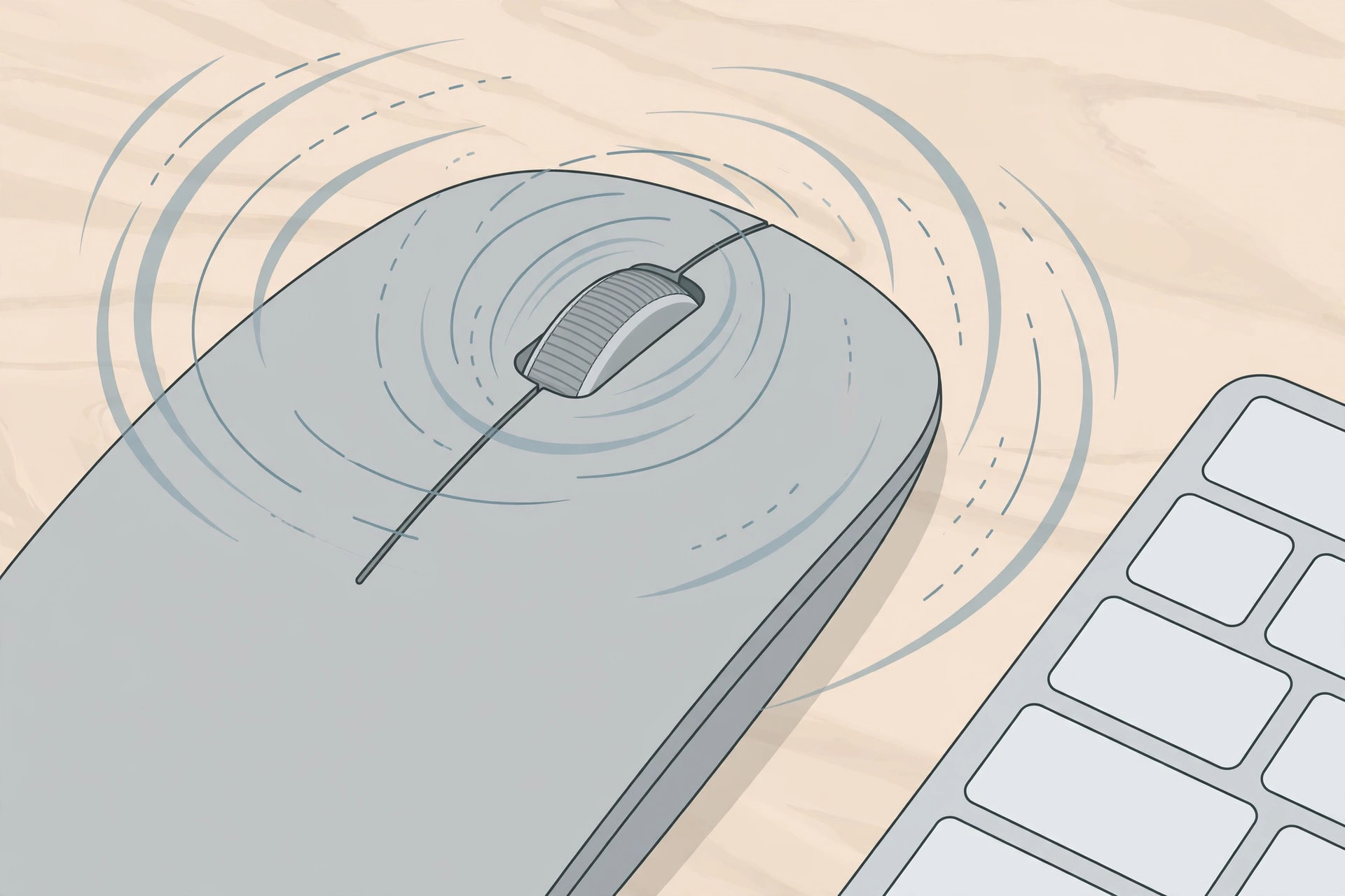 macOS Mouse settings pane with a scroll-wheel mouse connected and scroll speed slider highlighted