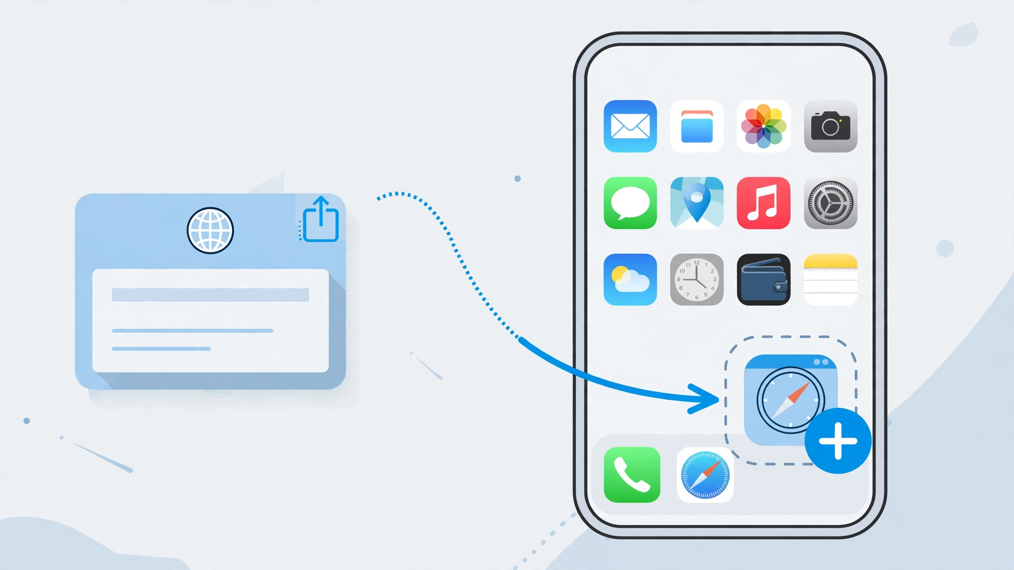 iPhone Home Screen with a website shortcut icon added from Safari