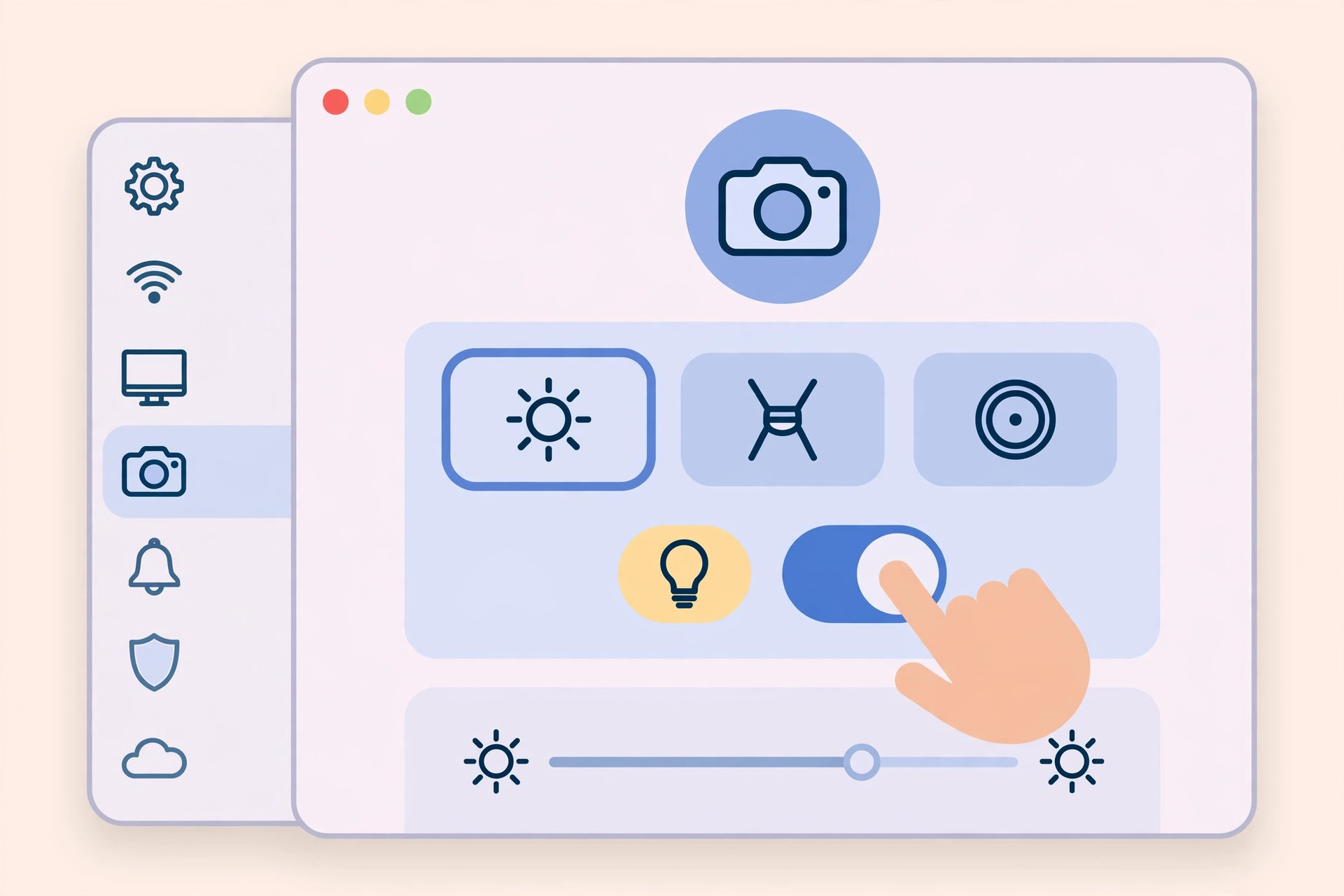 Mac menu bar video effects panel showing the Edge Light face lighting toggle with brightness and color temperature sliders