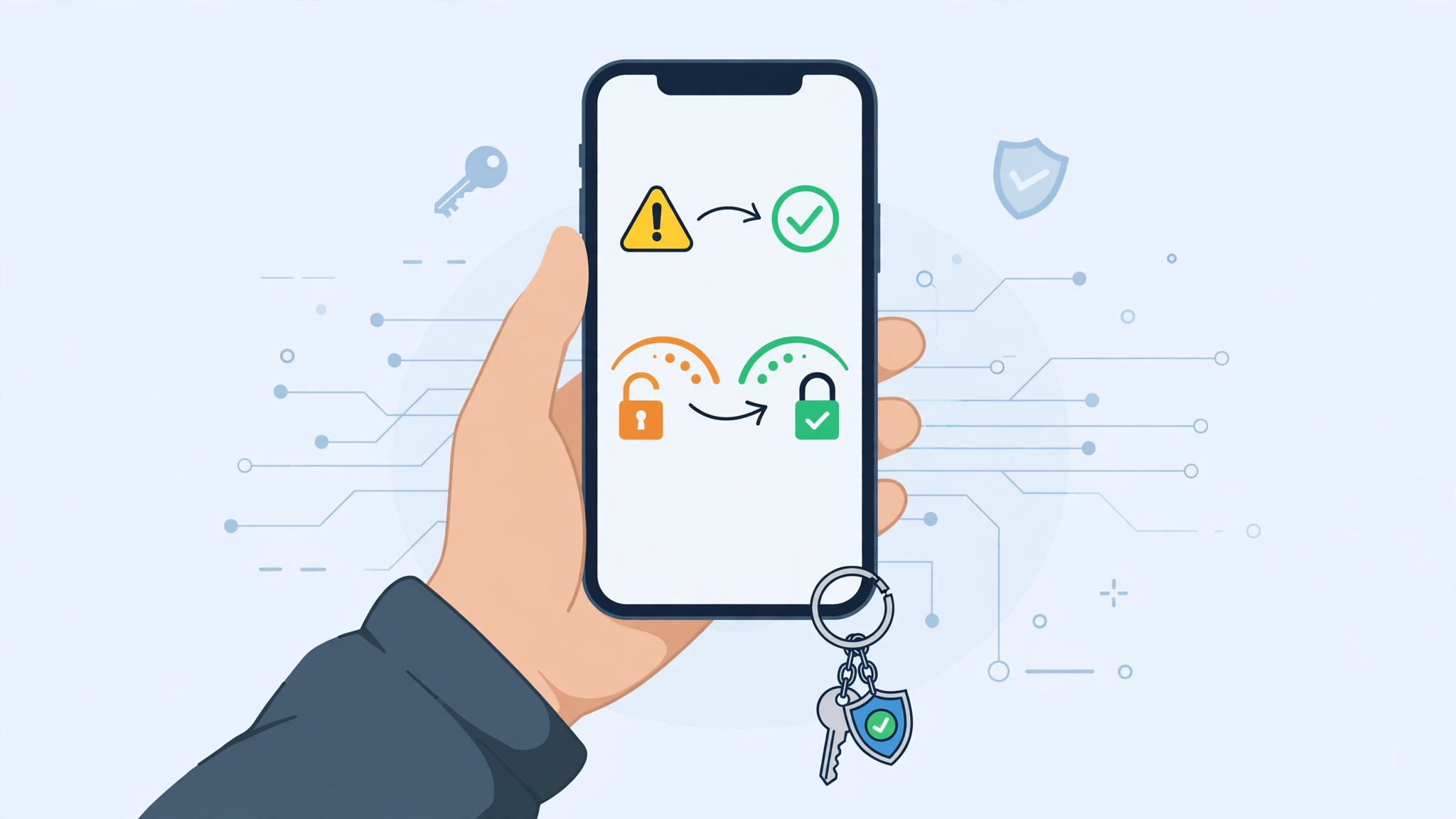 iPhone Security Recommendations screen listing accounts with weak passwords